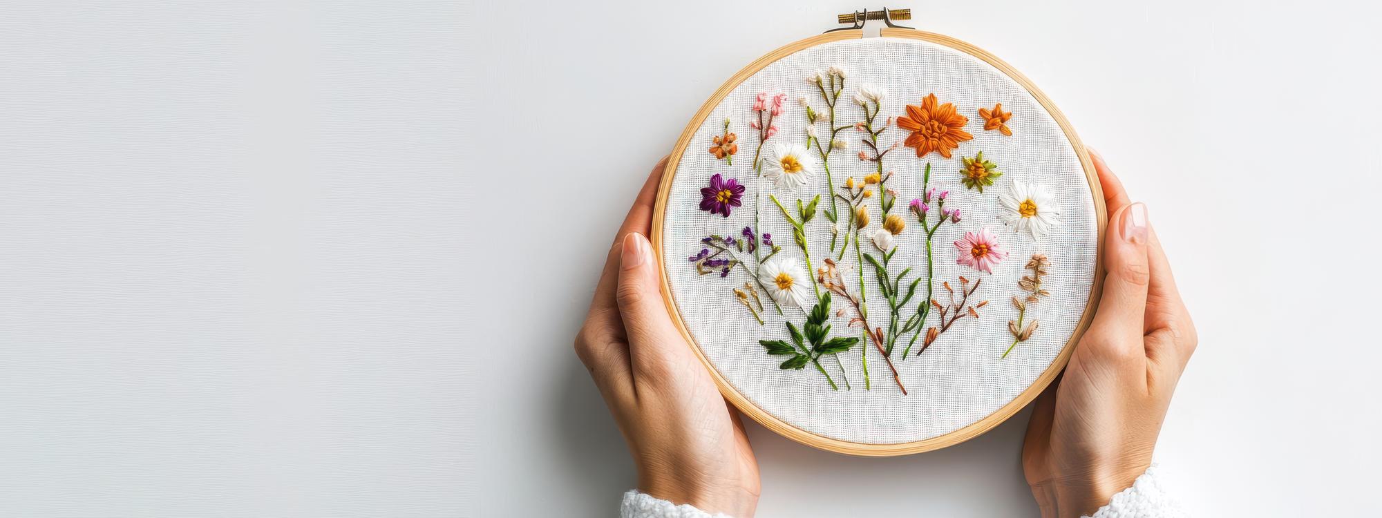 Artisan at work embroidering a floral motif by hand